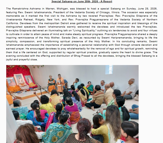 Special Satsang on June 28th, 2026